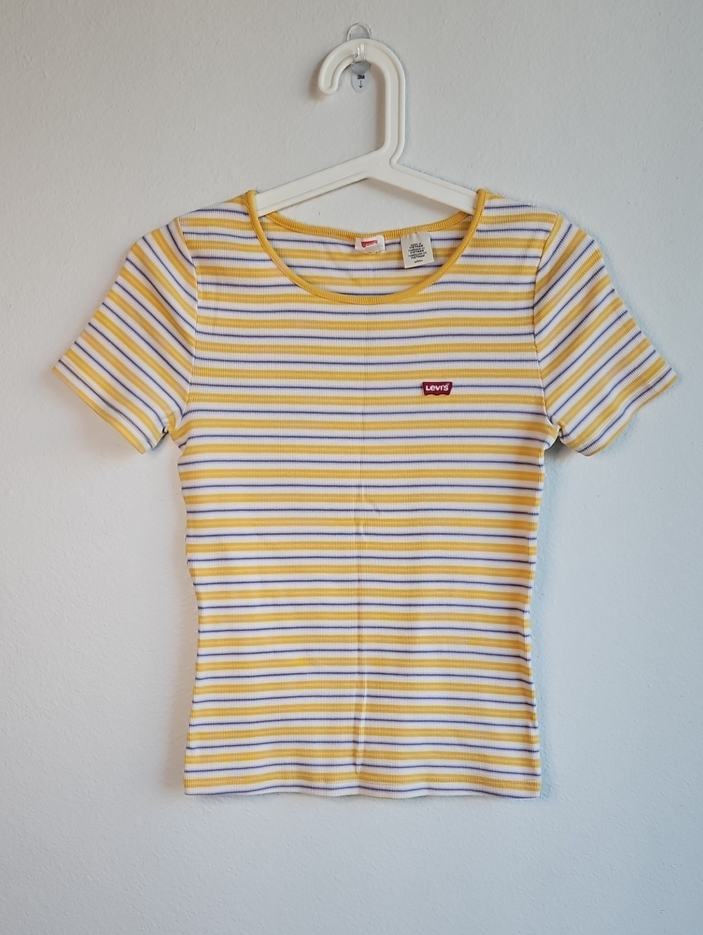 Levi's Women's Junior Yellow, White & Purple Striped Short Sleeve Tee Small
